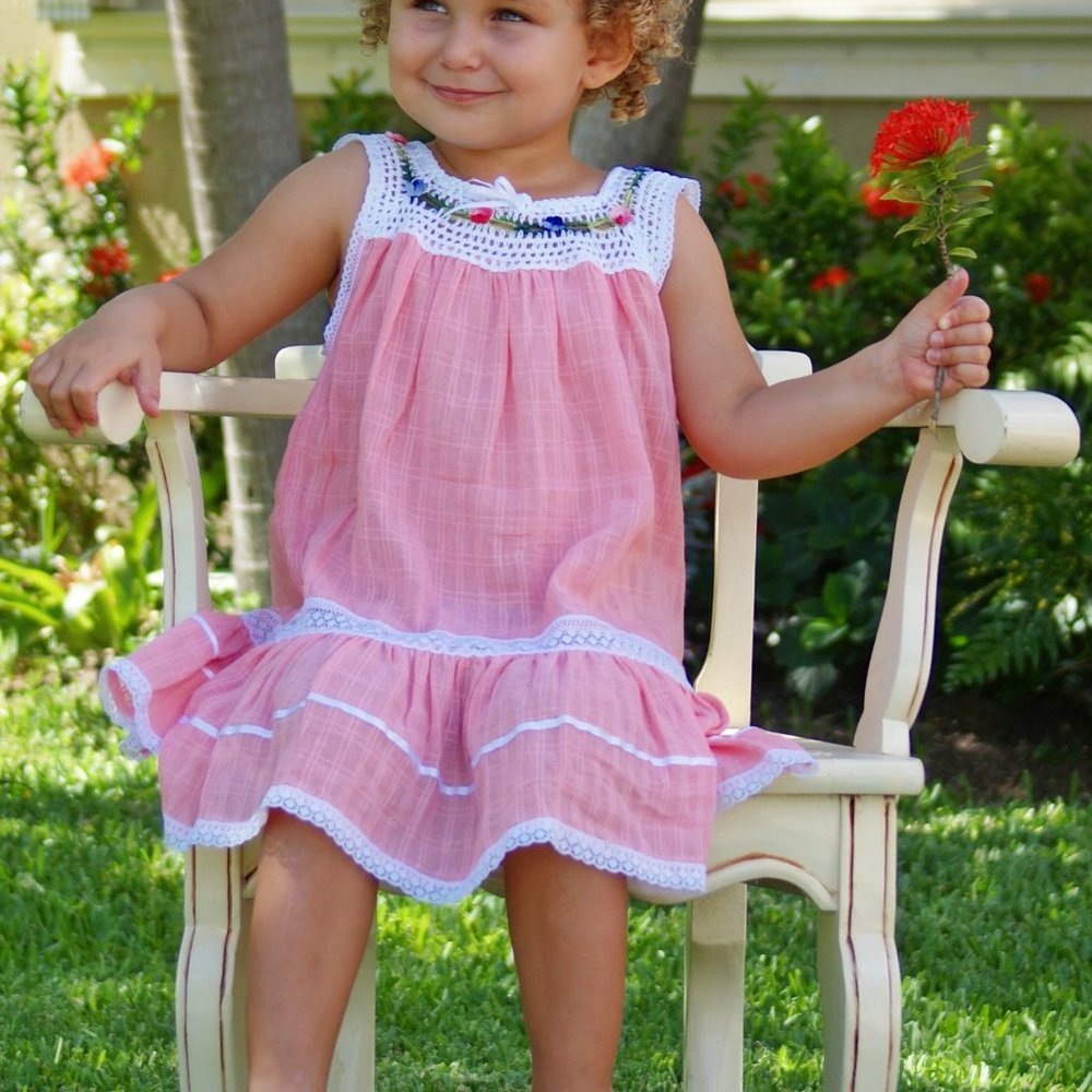 Pink Bohemian Crochet Flowers Dress for Girl